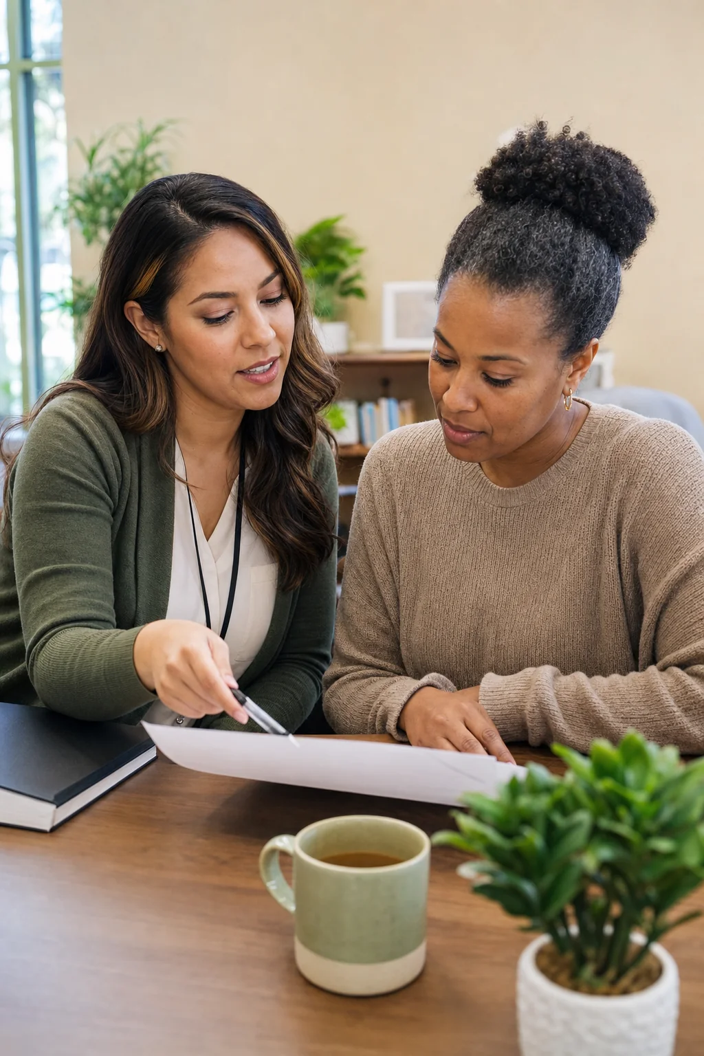 Community advocate reviewing a resource plan with a participant